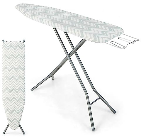 COSTWAY 154 x 36cm Folding Ironing Board, 7-Position Height Adjustable Table With Extra Cotton Cover, Detachable Iron Rest and Safety Lock, Extra Large Top (White)