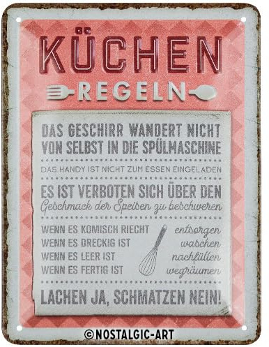 Nostalgic-Art Retro Blechschild, 15 x 20 cm, Küchen-Regeln – Geschenk-Idee für die Küche, aus Metall, Vintage Design mit Spruch, Blechschilder Sprüche | aus Metall, Vintage Design, Blechschilder Sprüche, Geschenk-Idee für die Küche