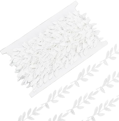 FINGERINSPIRE 13.7 m Elfenbeinfarbenes Blattband Spitzenbesatz Applikation Nähen Blätterbesatz Spitzenband Blattrand Spitzenbesatz Band Weiße Kantenbesätze Spitzenstoff Für DIY Kleidung Nähen Basteln