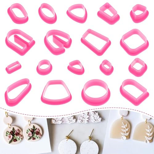 COMNICO Modelliermassen Ausstecher Set 18 Verschiedene Formen für Damen Ohrringe Modelliermasse Schmuckherstellung Kunststoff Ton Ohrringhaken Ausstecher Modellierwerkzeuge (Rosa)