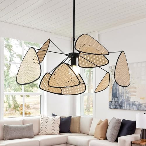 HvKvHvY lampenschirm Rattan Pendelleuchte, Boho E27 Lampenschirm, Hängende bambus lampe Pendelleuchte für Wohnzimmer deckenleuchte Schlafzimmer Esszimmer Küche,(100CM)