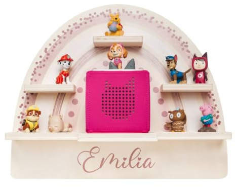 wunderwunsch personalisiertes Tonie Regal für Kinderzimmer - Magnetisches Toniebox Regal für Toniebox1 & 2 Plus Figuren mit abgerundeten Ecken & Kanten (Regenbogen rosa)