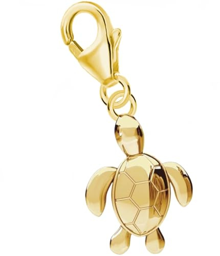 Schildkröte Charm Anhänger 925 Sterling Silber Gelbgold vergoldet