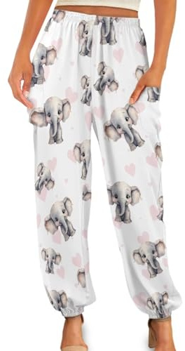 Gzzxiailg Cute Elephant Kung fu Pant for Womens High Waist Tai Chi Pant Non-See-Through Pilates Dance Joggers Sporty Leggings with Pockets