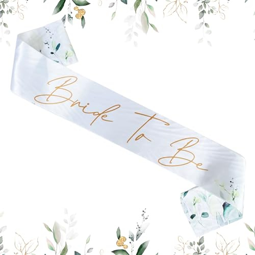 Blue Planet Fancy Dress Bride to Be Hen Party Sash (Pack of 1) Botanical White Satin Sashes with Gold Text for Women and Girls Bachelorette Parties Bridal Party Favours Wedding Accessories