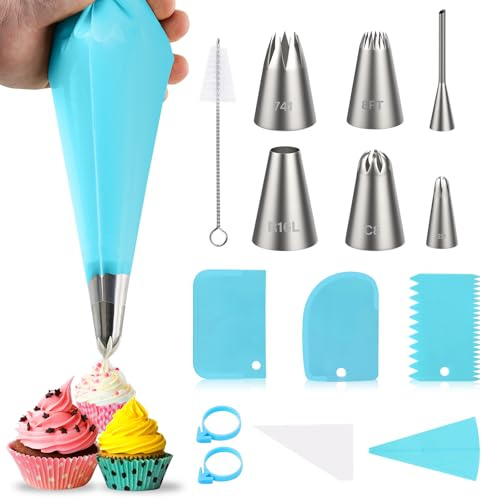 Hengxinc 63 Pcs Piping Bags and Nozzles Set, 6 Pcs Stainless Steel Large Piping Nozzle Icing Bags and Nozzles Set, Icing Piping Kit Piping Tips for Cakes Cupcakes Cookies