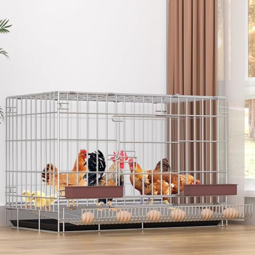 Hühnerstall Freilaufgehege Dicker Metallrahmen mit Eierablage für Hühner Geflügelstall Vogelkäfig Kleintiere (Size:130 * 60 * 70cm)