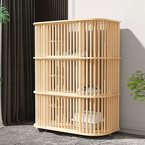 Grande casetta per gatti in legno, con piattaforma di salto in sisal, con porta e ruote, recinti per gatti e altri animali di piccola taglia, spaziosa e durevole
