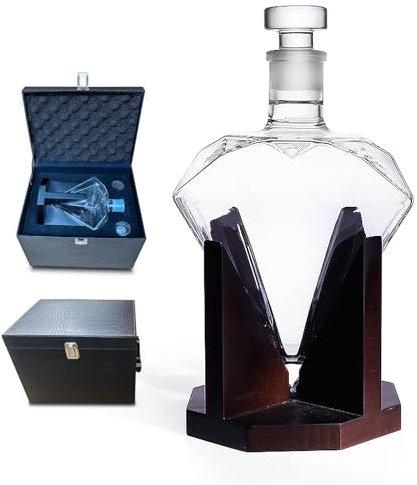 Lvpradior Diamond Whiskey Decanter, Whiskey Carafe Set with Wooden Tray Stand, Whiskey Carafe Set, Gifts for Men