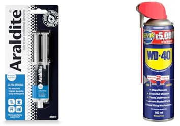 Araldite Standard 2-Part Epoxy Syringe Ultra Strong, Multipurpose & Solvent-Free Adhesive & WD-40 Multi-Use Smart Straw 450ml Spray Aerosol Can Clean Rust Lubricant, blue