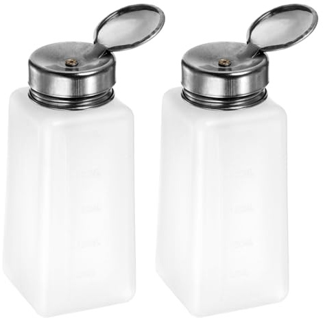 QUARKZMAN 2 Stück Lösungsmittel-Alkoholspender 250ml (8.5oz) Druck-Flüssigkeitspumpenflasche mit Versiegelndem Edelstahldeckel für Aceton Reinigungsmittel Nagellackentferner, Weiß.