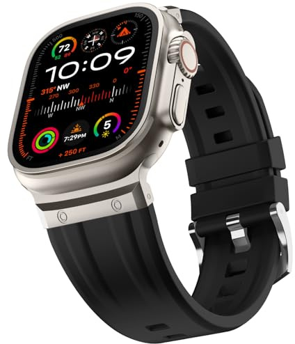 Tasikar Sportband kompatibelt med Apple Watch Ultra Band 49 mm 45 mm 44 mm 42 mm, män rostfritt stål metall silikon ersättningsrem för iWatch Ultra 2 Ultra Series 9 8 7 6 5 4 3 2 1 SE, svart