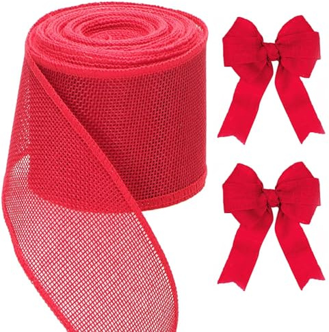 G2PLUS Rot Weihnachten Juteband mit Draht, 6CM Breit Geschenkband zum Basteln, 10M Kariertes Sackleinen Band, Weihnacht Dekoband Verdrahtet für Geschenk, Weihnachtskranz, Weihnachtsbaum