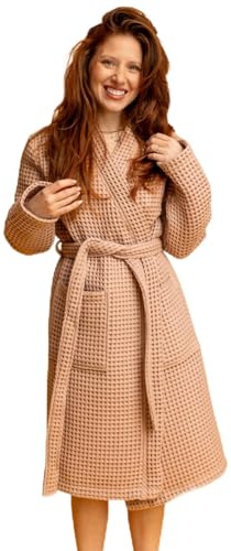 BLUMIS® Peignoir moderne pour femme - En coton gaufré épais - 250 g/m² - Certifié Oeko-Tex - Convient pour le sauna - Coupe kimono, Vieux rose, XS