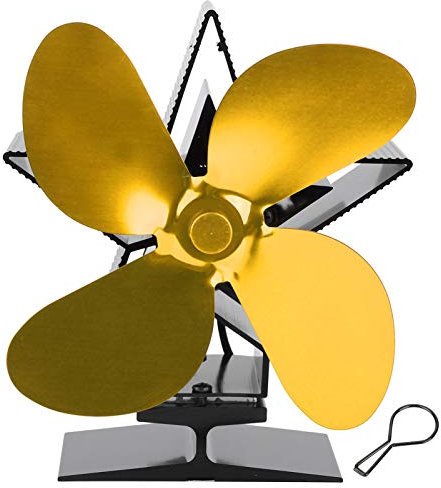 XHTLLO Ventola per Camino, Ventola per Stufa a 4 Pale Alimentata a Calore Termico, Accessorio per Camino Autoalimentato per la Distribuzione del Calore (D'oro)