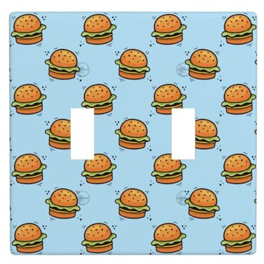 Placca di copertura per interruttore della luce a levetta, 2 piastre da parete di dimensioni standard 11,4 x 11,4 cm, simpatica piastra di copertura per interruttore della luce a doppio hamburger blu