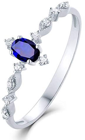 KnSam Echter Goldschmuck 18K Weißgold Ringe für Frauen, 0.25ct Sapphire Unendlichkeit Oval Form Solitärring Diamantring Silber Gr.62 (19.7)