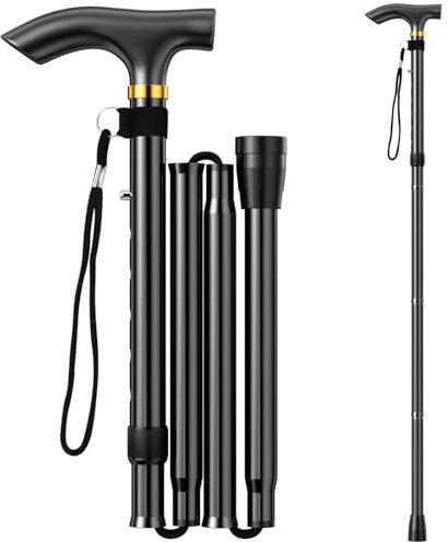 Maxentico Gehstock Herren(Schwarz), Folding Damen Spazierstock Gehhilfen Walking Stick, Gehhilfe Stock für Senioren Erwachsene Mit Clever Cane, teleskop Klappbar Faltbare Gehstöcke Reisestock