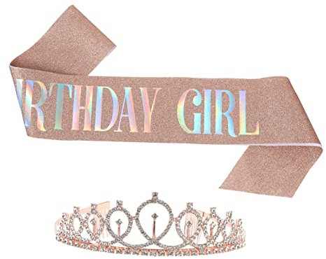 DECOMELODY 2St Geburtstagskrone Schultergurt Kronen-Haarreifen Strass für Haare Strass-Schärpe errötendes kopfband party sachen Partyetikettengürtel Schärpe für Party Überzug Rosa