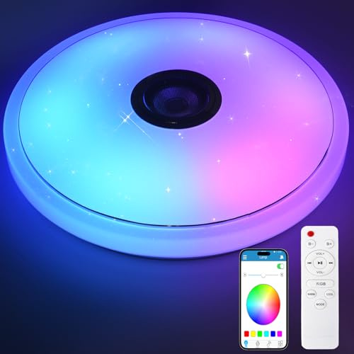Meision Deckenleuchte Smart 36W, Led Deckenleuchte RGB Dimmbar mit Fernbedienung, Bluetooth-Lautsprecher und Steuerung über App, Deckenlampe 28.5cm für Wohnzimmer, Schlafzimmer