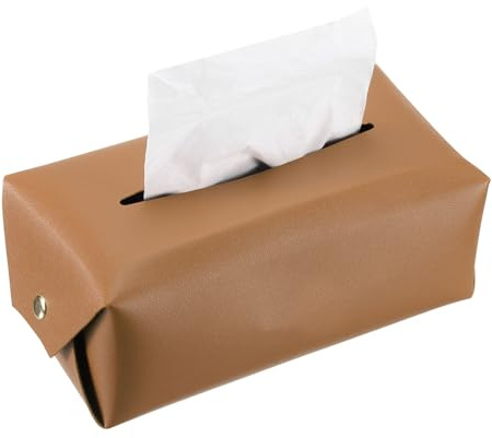 sourcing map Funda para caja de pañuelos con botón, soporte rectangular de piel sintética, dispensador de papel de seda facial para mesa, baño, dormitorio, cocina (amarillo, 6.7 x 4.3 x 3.1 pulgadas)