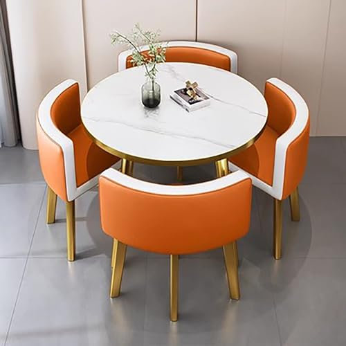 Modernes rundes Konferenztisch- und Stuhl-Set für 4 Personen, 5-teiliges Esszimmer-Set für Küche/Esszimmer, 80 x 74,9 cm, runder Frühstücksbartisch, stilvolles Möbelset #21
