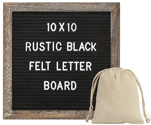 G GAMIT Rustic Felt Letter Board with 340 Changeable Letters & Numbers, 10”x10” Message Sign in Rustic Frame with Stand and Canvas Bag for Announcement & Notification