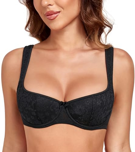 Lemorosy Sujetador Balconette con Aros Mujer Push up Moldeado | Tirantes anchos acolchados ajustables Escote cuadrado moldeado Soporte y Modelado