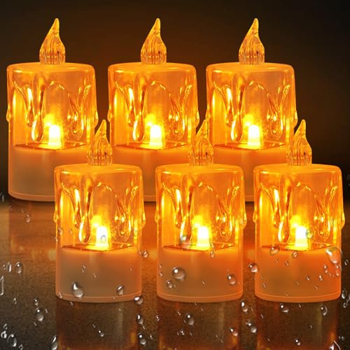 6 Stück Solar-Teelichter für den Außenbereich,LED Teelichter Flammenloses Batterie Kerzen Realistische Helle Blinkend Teelichter,IP65 Wasserdicht,Lange Batterie 6-8 Stunden für Hochzeit Festival (01)