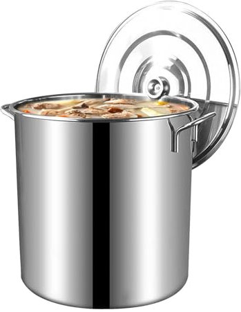 Ollas Grandes para cocinar, Olla sopera de Acero Inoxidable 201 con Tapa, Cubo Redondo, Multiusos para la Cocina del hogar, 50 l
