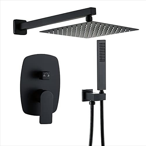 Bath Mixer Tap Wall Mounted Shower Faucet 10 Rain Shower Head Shower Set Black Rain Mixer Combo Set with Handheld Spray, Shower Holder, Shower Hose