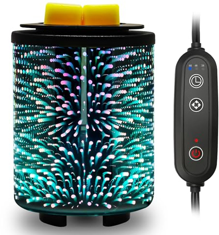 Maromamix Electric Wax Melt Warmer with Timer (2/4/8H), 7-Color Changing LED Night Light, Removable Silicone Dish, PTC Safe Heating - Art-Glass Design for Home, Office Décor, Gifts for Mom