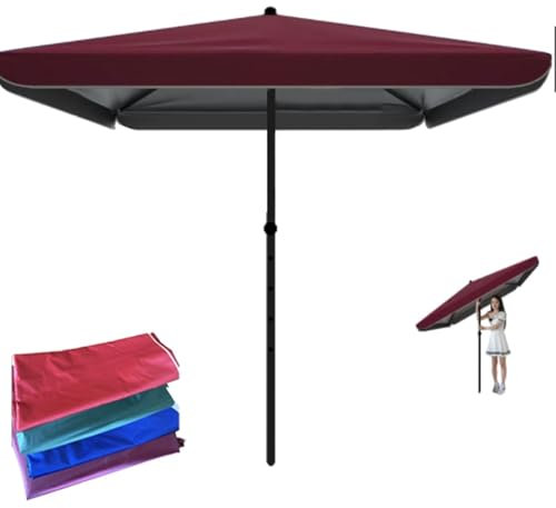 ZIUSFAC Grande Sombrilla Terraza Exterior Sombrilla De Jardín Rectangular, Parasol Terraza con Botón De Presión De Inclinación Sombrilla De Mercado Parasol para Patio Trasero(Burgundy,2x2m/6.5'x6.5')