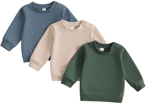 Geagodelia Sweatshirt für Babys, Kleinkinder, Jungen, Frühling, Herbst, langärmelig, einfarbig, Pullover, Oberteil, elastisch, 3 Stück