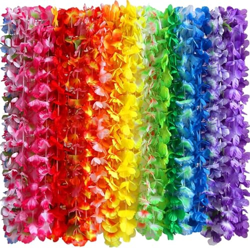 24 Stück Blumenkette​Blumenketten Hawaii – Bunte Strandblumenkränze mit Tropenblüten, Wiederverwendbar für Party Dekoration, Strandurlaub, Luau Events (Farben zufällig)