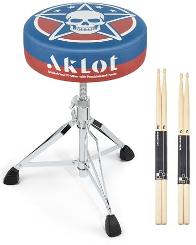 AKLOT Graphic Round-Top Drum Throne: Height Adjustable Drum Stool, with Thickened Sponge Seat, Bold Yet Edgy Graphic Throne, 5A and 7A Drumsticks, Sturdy Tripod Base with Non-Slip Rubber Feet (TR-SK)