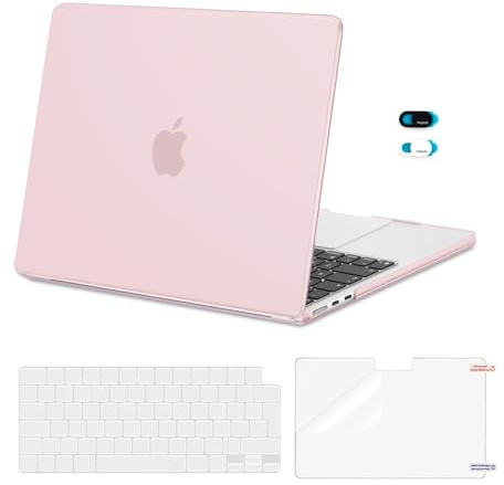 MOSISO Kompatibel mit MacBook Air 13 Zoll Hülle M5 M4 M3 M2 2026-2022 | Hartschale&Tastaturschutz&Displayschutz&Webcam Abdeckung für MacBook Air 13,6 A3449 A3240 A3113 A2681, Babyrosa