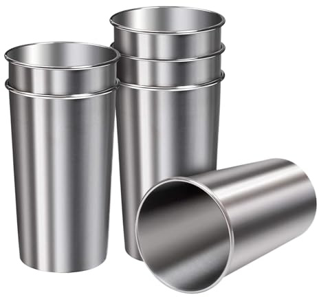 Générique Tasses en Acier Inoxydable pour - Lot De 6 Tasses À Café | Tasse de Voyage 600 millilitres, Verres à Boire Empilables pour l'hydratation, le café, le vin, en restaurant et à l'école