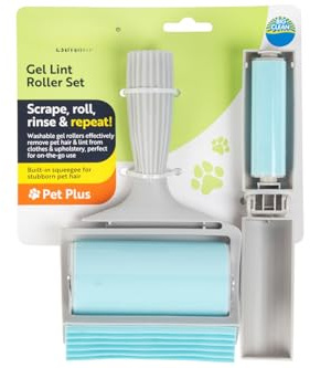 Gel Lint Roller Set - This Washable Gel Roller Effectively Removes Pet Hair And Lint From Clothes And Upholstery - Built In Squeegee For Stubborn Pet Hair - Perfect For On The Go Use