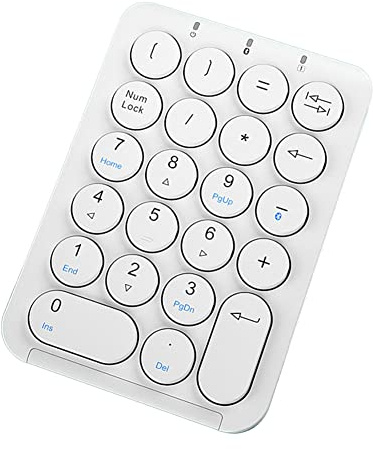 Ujjdwiurgh Teclado numérico inalámbrico Bluetooth con teclas redondas, teclado numérico de 22 teclas, teclado numérico recargable (blanco)