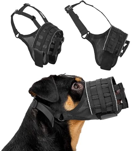 OneTigris Maulkorb für Hunde, Leicht und Weich Maulkorb füttern und Trinken erlaubt, Für das Sozialisierungstraining, Atmungsaktive Haustier Maske, Klettverschluss, schützt vor Bellen & Beißen (L)