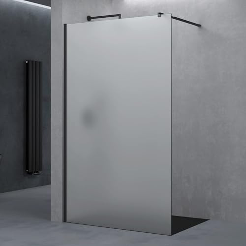 doporro Walk-In Dusche Duschwand 120x200cm Duschabtrennung 10mm ESG-Glas | Vollsatiniert | mit Nanobeschichtung | rechteckiger Stabilisator aus Edelstahl | Aluminiumrahmen in Schwarz | Bremen02VS