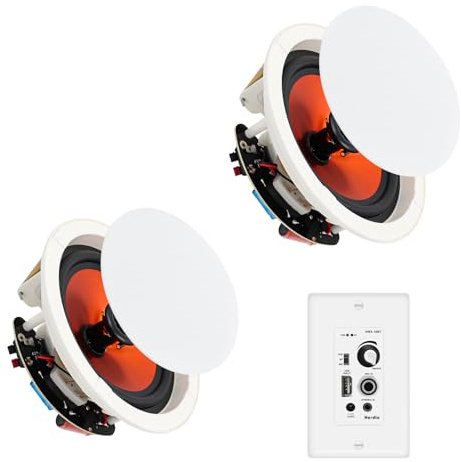 Herdio 8 Inch Bluetooth Ceiling Speakers 400W 2-Way Flush Mount in Wall Amplifier Receiver Suitable for Home Theater Bathroom Living Room Kitchen Office (1 Pair)