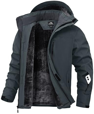 Zoofly Chaquetas Invierno para Hombre Abrigo Nieve Hombre Chaqueta de Esquí Impermeable Ski Snowboard Cazadora con Capucha Desmontable, Gris Oscuro XL