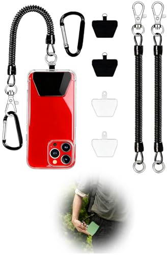 Ruvan Cordon Telephone Portable, Lanières Telephone Portable Antivol Avec Mousqueton Sangle, Chaîne Téléphone Portable Universelle Avec Câble Spiralé Flexible, Anti-perte, Patch Ultra Fin