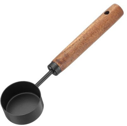 sourcing map Cuchara medidora, cuchara de café de acero inoxidable de 15 ml con mango de madera para café molido, té, azúcar, cocina, hornear, color negro