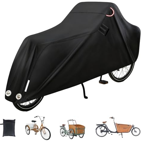 BUERPINKING Lastenrad Abdeckung, Fahrradabdeckung Wasserdicht Abdeckplane aus 420D Oxford-Gewebe, Fahrradgarage Verschweißte Innennähte für Lastenrad Abdeckplane Dreirad (Stil A)