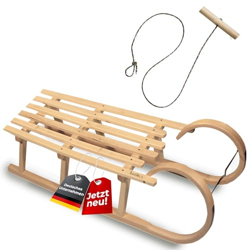 Luge à cornes 120 cm - Luge en bois de hêtre pour 2 personnes - Luge à cornes avec patins en acier - Corde de traction gratuite