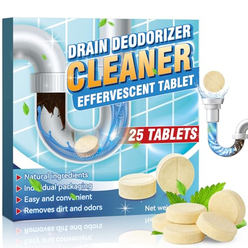 Abfluss Deodorant Tabletten, 25 Stück Abflussreiniger Schaum, Rohrreiniger Extrem Stark, Rohrreiniger, Entfernt Effektiv Rückstände, Schmutz und Gerüche, für Küche, Bad und WC, 1 Jahresvorrat