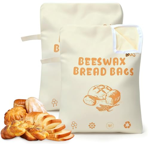 2pcs Beeswax Bread Bag for Homemade Bread & Sourdough 17X13 Inch, Reusable Extra Large Organic Beeswax Food Storage Bag for Loaf Bread, Freezer-Friendly & Freshness Preservation